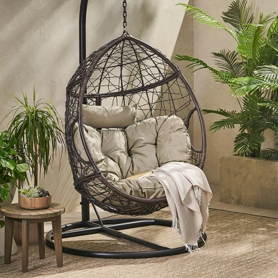 Hanging Egg Chair, Indoor Outdoor Patio Wicker Swing Egg Basket Chairs With Cushion, Rattan Wicker Hammock Chairs 1 Hanging Egg Chair, Indoor Outdoor Patio Wicker Swing Egg Basket Chairs With Cushion, Rattan Wicker Hammock Chairs