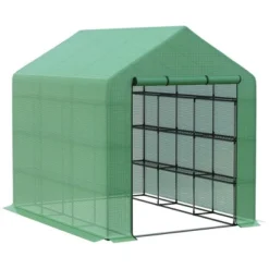 Outdoor Greenhouse With 18 Shelves, Roll-up Zipper Door Portable Walk-in Greenhouse, Heavy Duty Garden Accessory Tent For Backyard