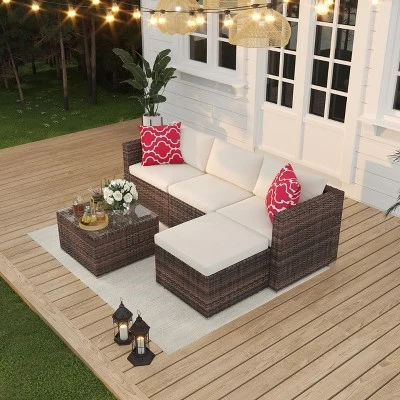Garvee 3 Pieces Patio Furniture Set Outdoor Sectional Wicker Patio Furniture Patio Couch With Ottoman And Outdoor Storage Glass Table 7 Garvee 3 Pieces Patio Furniture Set Outdoor Sectional Wicker Patio Furniture Patio Couch With Ottoman And Outdoor Storage Glass Table - Image 7