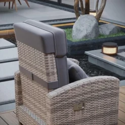 Outdoor Reclining Chairs, Reclining Patio Chairs With Extended Footrests, Adjustable Rattan Patio Lounge With Flip-Up Table, Light-Grey -Garvee Sales GUEST 69920d16 54ab 449a 85b5 b04721213a13