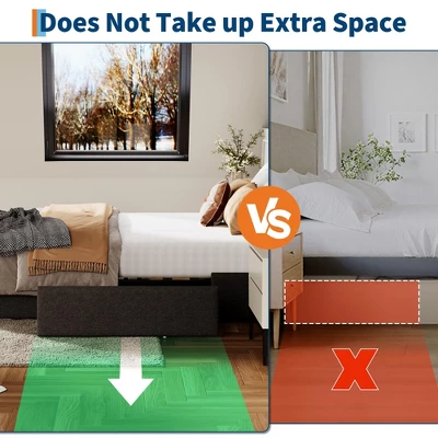 Full Size Bed Frame With 3 Storage Drawers, Fabric Upholstered Platform Bed, Wooden Slats Support, Dark Grey 2 Full Size Bed Frame With 3 Storage Drawers, Fabric Upholstered Platform Bed, Wooden Slats Support, Dark Grey - Image 2