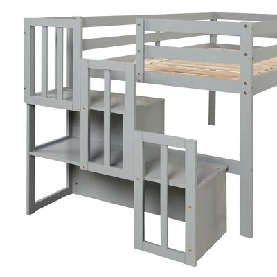Twin Size Loft Bed, Pine Wood Twin Loft Bed Frame With Staircase Storage Space Slide Full-length Safety Guardrails For Bedroom No Box Spring Needed 4 Twin Size Loft Bed, Pine Wood Twin Loft Bed Frame With Staircase Storage Space Slide Full-length Safety Guardrails For Bedroom No Box Spring Needed - Image 4