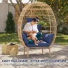 Wicker Egg Chair With Cushion, Rattan Patio Chair For Outdoor Indoor, 500 Lbs Egg Shape Balcony Chair For Living Room, Backyard