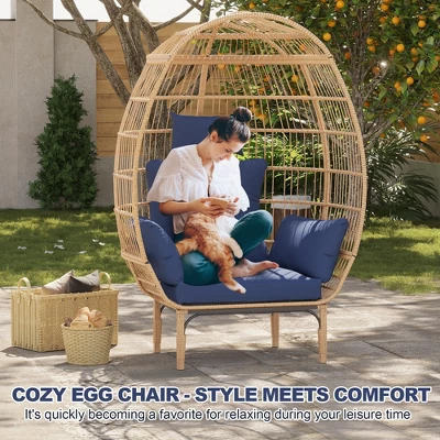 Wicker Egg Chair With Cushion, Rattan Patio Chair For Outdoor Indoor, 500 Lbs Egg Shape Balcony Chair For Living Room, Backyard 1 Wicker Egg Chair With Cushion, Rattan Patio Chair For Outdoor Indoor, 500 Lbs Egg Shape Balcony Chair For Living Room, Backyard
