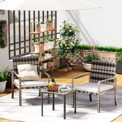 Whizmax 3 Pieces Patio Furniture Set, Indoor/Outdoor Rattan Sectional Sofa Conversation Bistro Set For Garden Balcony Backyard Porch Lawn 2 Whizmax 3 Pieces Patio Furniture Set, Indoor/Outdoor Rattan Sectional Sofa Conversation Bistro Set For Garden Balcony Backyard Porch Lawn - Image 2