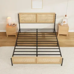 Boho Wooden Full/Queen/King Size Bed Frame With Natural Rattan Headboard And Footboard, No Box Spring Needed, Noise-Free Easy Assemble Metal Bedframe 11 Boho Wooden Full/Queen/King Size Bed Frame With Natural Rattan Headboard And Footboard, No Box Spring Needed, Noise-Free Easy Assemble Metal Bedframe -Garvee Sales GUEST 6a66f5a8 b7bd 411a ba5c 2643821f72d0