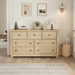 Garvee 7 Dresser For Bedroom, 54" Wide Drawer Dresser With Storage Chest, Freestanding Wooden Closet Storage Chest For Bedroom