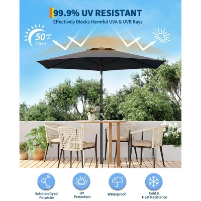 7.5FT Outdoor Patio Umbrella With 6 Sturdy Ribs, Table Umbrella With Push Button Tilt And Crank, UV Protection Waterproof (Gray) 5 7.5FT Outdoor Patio Umbrella With 6 Sturdy Ribs, Table Umbrella With Push Button Tilt And Crank, UV Protection Waterproof (Gray) - Image 5