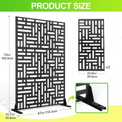 Metal Privacy Screen Outdoor 71"x47", Freestanding Decorative Privacy Fence Panel For Patio, Balcony, Deck, Garden, Black 8 Metal Privacy Screen Outdoor 71"x47", Freestanding Decorative Privacy Fence Panel For Patio, Balcony, Deck, Garden, Black - Image 8