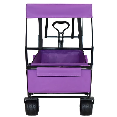 480Lbs Collapsible Wagon With Canopy, Lightweight Foldable Wagon With 7" All-Terrain Wheels For Camping, Shopping, Sports, And Garden Use, Purple 4 480Lbs Collapsible Wagon With Canopy, Lightweight Foldable Wagon With 7" All-Terrain Wheels For Camping, Shopping, Sports, And Garden Use, Purple - Image 4