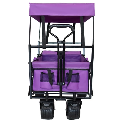 480Lbs Collapsible Wagon With Canopy, Lightweight Foldable Wagon With 7" All-Terrain Wheels For Camping, Shopping, Sports, And Garden Use, Purple 3 480Lbs Collapsible Wagon With Canopy, Lightweight Foldable Wagon With 7" All-Terrain Wheels For Camping, Shopping, Sports, And Garden Use, Purple - Image 3