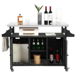 Outdoor Wicker Bar Cart, Island Rolling Cart With Stainless Steel Top, Patio Serving Cart, Beverage Bar Counter Table For Backyard Garden Grey -Garvee Sales GUEST 6c6230af 30da 458d b170 29f8e68027ae