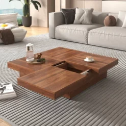 39.4" Sliding Top Coffee Table, Slide Table With 4 Storage Compartments, Farmhouse Square Marble Veneer Coffee Table With Large Storage Spaces -Garvee Sales GUEST 6c8a1a1d 82c4 4713 9e1b 936d0b66addb