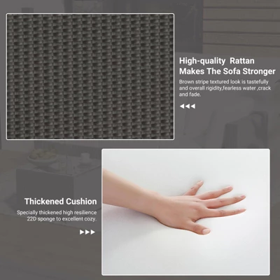 Modular Rattan Patio Sofa Set - All-Weather Wicker Sectional Conversation Set With Ottoman, Glass Table & Detachable Cushions 7 Modular Rattan Patio Sofa Set - All-Weather Wicker Sectional Conversation Set With Ottoman, Glass Table & Detachable Cushions - Image 7