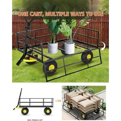 Heavy Duty Garden Wagon Cart With 10" All-Terrain Tires, 2-in-1 Convertible Steel Utility Cart Removable Mesh Sides, 180° Swivel Handle For Yard/Lawn 5 Heavy Duty Garden Wagon Cart With 10" All-Terrain Tires, 2-in-1 Convertible Steel Utility Cart Removable Mesh Sides, 180° Swivel Handle For Yard/Lawn - Image 5