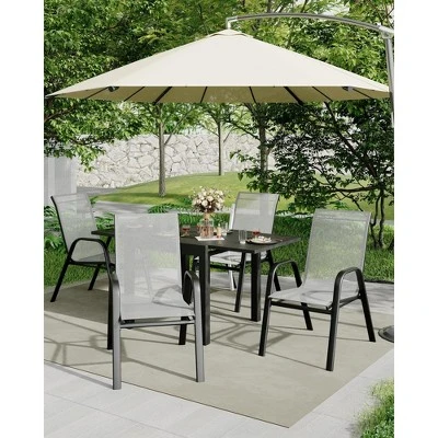 4 Set Of Patio Stackable Chairs, Outdoor Stacking Dining Chairs, Leisure Recliner For Pools, Deck, Backyard, Grey Textile Metal Frame With Armrests 6 4 Set Of Patio Stackable Chairs, Outdoor Stacking Dining Chairs, Leisure Recliner For Pools, Deck, Backyard, Grey Textile Metal Frame With Armrests - Image 6