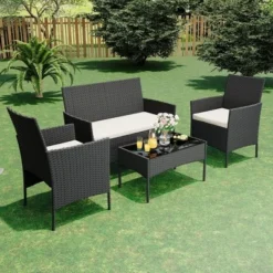 4-Piece All-Weather Patio Set - UV-Resistant PE Rattan & Rust-Proof Iron, Ergonomic Chairs, Tempered Glass Table For Indoor/Outdoor 17 4-Piece All-Weather Patio Set - UV-Resistant PE Rattan & Rust-Proof Iron, Ergonomic Chairs, Tempered Glass Table For Indoor/Outdoor -Garvee Sales GUEST 6de1e8bc 4a31 4287 b697 c058efc41dbe