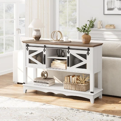 Farmhouse Entryway Console Table With Storage,46" Rustic Sofa Table With Sliding Barn Doors,Cabinet Organizer For Entryway,Living Room And Hallway 1 Farmhouse Entryway Console Table With Storage,46" Rustic Sofa Table With Sliding Barn Doors,Cabinet Organizer For Entryway,Living Room And Hallway