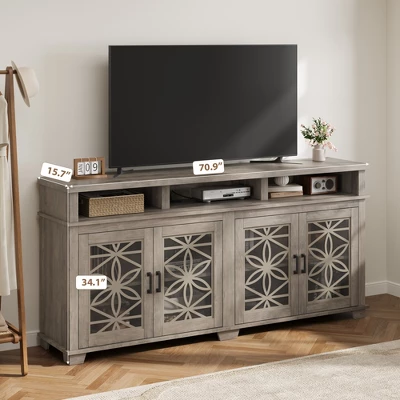 Farmhouse TV Stand For 80 Inch, Mid Century Modern Entertainment Center With LED Lights And Storage, Wooden Media Cabinet Furniture 7 Farmhouse TV Stand For 80 Inch, Mid Century Modern Entertainment Center With LED Lights And Storage, Wooden Media Cabinet Furniture - Image 7