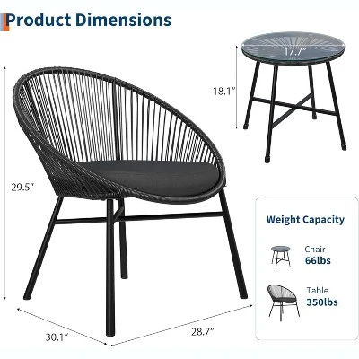 3 Pieces Outdoor Acapulco Chair Patio Bistro Set With Glass Top Table, Modern Patio Conversation Chairs Set Of 2 For Balcony, Garden, Backyard 1 3 Pieces Outdoor Acapulco Chair Patio Bistro Set With Glass Top Table, Modern Patio Conversation Chairs Set Of 2 For Balcony, Garden, Backyard