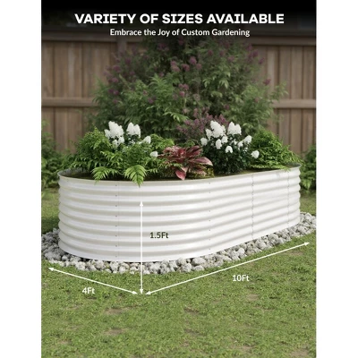 Galvanized Raised Garden Bed Outdoor, 2 Pcs 10x4x1.5 Ft Oval Metal Planter Box For Flowers, Vegetables, Herbs- Beige 2 Galvanized Raised Garden Bed Outdoor, 2 Pcs 10x4x1.5 Ft Oval Metal Planter Box For Flowers, Vegetables, Herbs- Beige - Image 2