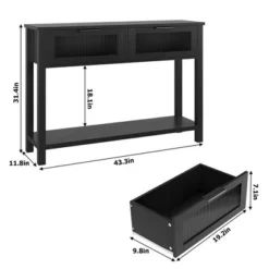 Entryway Table, Wood Console Table With 2 Glass Drawers, 2 Tier Sofa Table With Storage