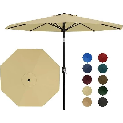 9FT Patio Umbrella Outdoor, Market, Table Umbrella With Push Button Tilt And Crank, 8 Sturdy Ribs For Garden, Pool, Deck, Backyard 9 9FT Patio Umbrella Outdoor, Market, Table Umbrella With Push Button Tilt And Crank, 8 Sturdy Ribs For Garden, Pool, Deck, Backyard - Image 9