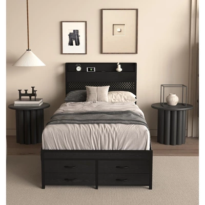 Twin Bed Frames With Headboard, Twin Size Bed Frames With Storage Drawers, Twin Bed, Metal Platform Bed Frame 2 Twin Bed Frames With Headboard, Twin Size Bed Frames With Storage Drawers, Twin Bed, Metal Platform Bed Frame - Image 2