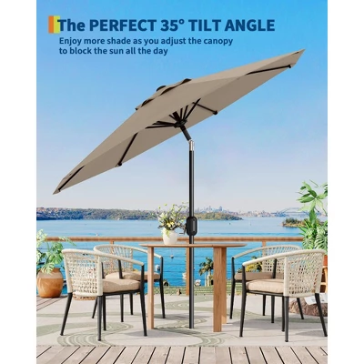 Garvee 9FT Patio Umbrella Outdoor With Push Button Tilt And Crank, 8 Sturdy Ribs UV Protection Waterproof For Garden, Pool, Brown 5 Garvee 9FT Patio Umbrella Outdoor With Push Button Tilt And Crank, 8 Sturdy Ribs UV Protection Waterproof For Garden, Pool, Brown - Image 5