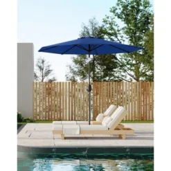 7.5FT Outdoor Patio Umbrella With 6 Sturdy Ribs, Table Umbrella With Push Button Tilt And Crank, UV Protection Waterproof (Navy Blue)