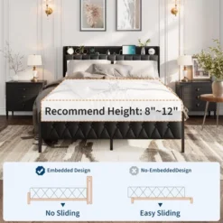 Full Size Bed Frame, Button Headboard With Charging Station, All-Metal Full Platform Bed Frame With Storage, No Box Spring Needed, Black 15 Full Size Bed Frame, Button Headboard With Charging Station, All-Metal Full Platform Bed Frame With Storage, No Box Spring Needed, Black -Garvee Sales GUEST 70314e87 8c95 471f 8f25 93c355762439