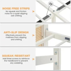 Whizmax Rattan Bed Frame With Led Light Headboard, Bohemian Style Cane Boho Bed Frames With Heavy Duty Steel Slat Support, No Box Spring Needed, White 13 Whizmax Rattan Bed Frame With Led Light Headboard, Bohemian Style Cane Boho Bed Frames With Heavy Duty Steel Slat Support, No Box Spring Needed, White -Garvee Sales GUEST 7040ac1c 51a9 4470 93ac 3087dc433f9c