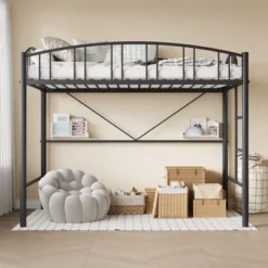 Garvee Loft Bed Twin Size, Heavy Duty Metal Loft Bed Frame With Arched Guardrail And Safety Ladder, Space-Saving, No Box Spring Needed, Black -Garvee Sales GUEST 708137b9 a80b 4ffd b0b7 6fe410faf56b