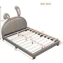 Full Size Bed Frame, Full Size Upholstered Leather Platform Bed With Ears Headboard Bed Frame With Rabbit Ornament -Garvee Sales GUEST 7083f4a4 48e2 45af 9930 abd4996620f2