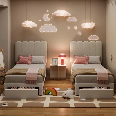 Twin Bed Frame With Storage Drawer And Headboard, Velvet Upholstered Twin Platform Bed Frame For Girls, Strong Wooden Slats Support, Noise-Free 3 Twin Bed Frame With Storage Drawer And Headboard, Velvet Upholstered Twin Platform Bed Frame For Girls, Strong Wooden Slats Support, Noise-Free - Image 3