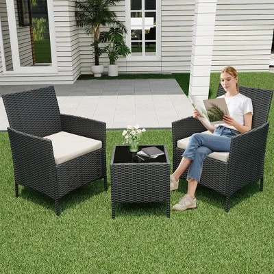 Patio Furniture Set 3 Pieces,Outdoor Patio Conversation Sets, PE Rattan Wicker Furniture Sets With 2 Chairs 6 Patio Furniture Set 3 Pieces,Outdoor Patio Conversation Sets, PE Rattan Wicker Furniture Sets With 2 Chairs - Image 6