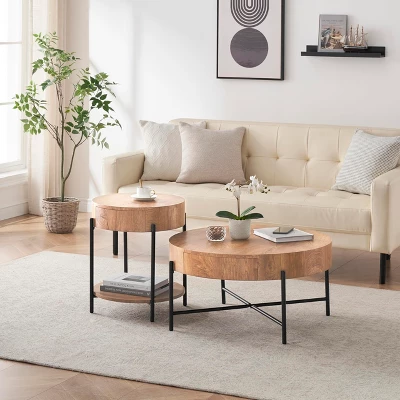 Round Coffee Table With Storage With Drawers Farmhouse Circle Table, Easy To Assemble Wood Accent Center Table 5 Round Coffee Table With Storage With Drawers Farmhouse Circle Table, Easy To Assemble Wood Accent Center Table - Image 5