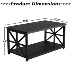 2-Tier Coffee Table For Small Spaces, X-Frame Living Room Low Coffee Table With Storage Shelf