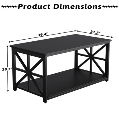 2-Tier Coffee Table For Small Spaces, X-Frame Living Room Low Coffee Table With Storage Shelf 1 2-Tier Coffee Table For Small Spaces, X-Frame Living Room Low Coffee Table With Storage Shelf