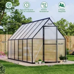 Aluminum-Framed Polycarbonate Greenhouse, Heavy Duty Polycarbonate Greenhouse With Roof Vent, Large Enhanced Aluminum Greenhouse Kit