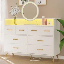 Dresser With Power Outlet And LED Lights, Wood 8 Drawer Dresser For Bedroom, Modern Chest Of Drawers For Closet, Living Room 23 Dresser With Power Outlet And LED Lights, Wood 8 Drawer Dresser For Bedroom, Modern Chest Of Drawers For Closet, Living Room -Garvee Sales GUEST 72c9c257 c1a8 425f a4b1 280d8a591344