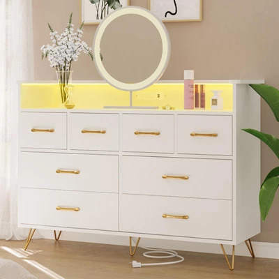 Dresser With Power Outlet And LED Lights, Wood 8 Drawer Dresser For Bedroom, Modern Chest Of Drawers For Closet, Living Room 12 Dresser With Power Outlet And LED Lights, Wood 8 Drawer Dresser For Bedroom, Modern Chest Of Drawers For Closet, Living Room - Image 12