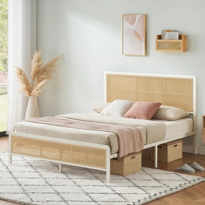 Rattan Platform Bed Frame Full Size With Headboard 2 Rattan Platform Bed Frame Full Size With Headboard - Image 2