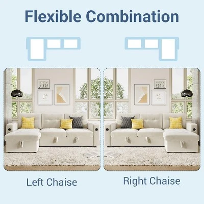 84 Inch Sleeper Sofa Couch, L-Shaped Sofa, Convertible Pull Out Sofa Bed With Storage, Charging Station, Led Lights, Modern Sectional Sofa 4 84 Inch Sleeper Sofa Couch, L-Shaped Sofa, Convertible Pull Out Sofa Bed With Storage, Charging Station, Led Lights, Modern Sectional Sofa - Image 4