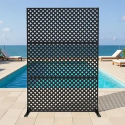 Metal Privacy Screen Outdoor 71"x47", Freestanding Decorative Privacy Fence Panel For Patio, Balcony, Deck, Garden, Indoor, Black Rustic