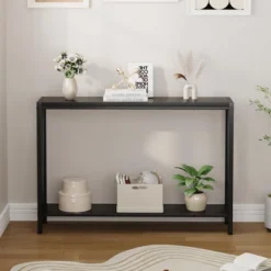 Industrial-Style Narrow Long Entryway Console Table With 2-Tier Shelves -V-Shaped Design Slim Sofa Tables With Sturdy Metal Frame -Garvee Sales GUEST 7397b370 b4da 4cac af43 91284792cf41 1