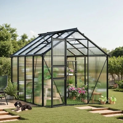 Garvee 6 X 8 FT Greenhouse, Greenhouse With Aluminum Frame, Lockable Door And Ajustable Roof Vent For Outside Garden Backyard, Patio, Black 8 Garvee 6 X 8 FT Greenhouse, Greenhouse With Aluminum Frame, Lockable Door And Ajustable Roof Vent For Outside Garden Backyard, Patio, Black - Image 8