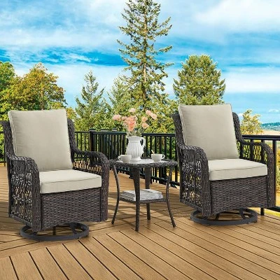 3 Pieces Outdoor Wicker Swivel Chair Set, Swivel Rocking Chairs Set Of 2 With Rattan Side Table, 360-Degree Swivel Rocking Chair For Patio Porch Pool 2 3 Pieces Outdoor Wicker Swivel Chair Set, Swivel Rocking Chairs Set Of 2 With Rattan Side Table, 360-Degree Swivel Rocking Chair For Patio Porch Pool - Image 2