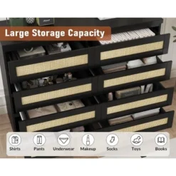 Garvee Rattan Dresser For Bedroom, 8 Drawer Dresser For Closet, Double Wood Dressers & Chest Of Drawers For TV Stands, Living Room -Garvee Sales GUEST 741305ec 9452 417d a99b a8099257fd7c