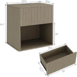 Fluted Nightstands Set 2, Side Tables, Modern Mid Century End Table With Drawer, Farmhouse Bed Side Tables For Bedroom Living Room Sofa Couch, Grey